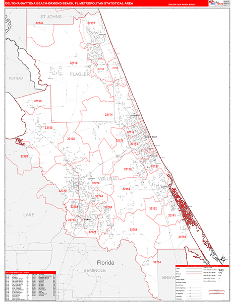 Deltona-Daytona Beach-Ormond Beach Metro Area Wall Map